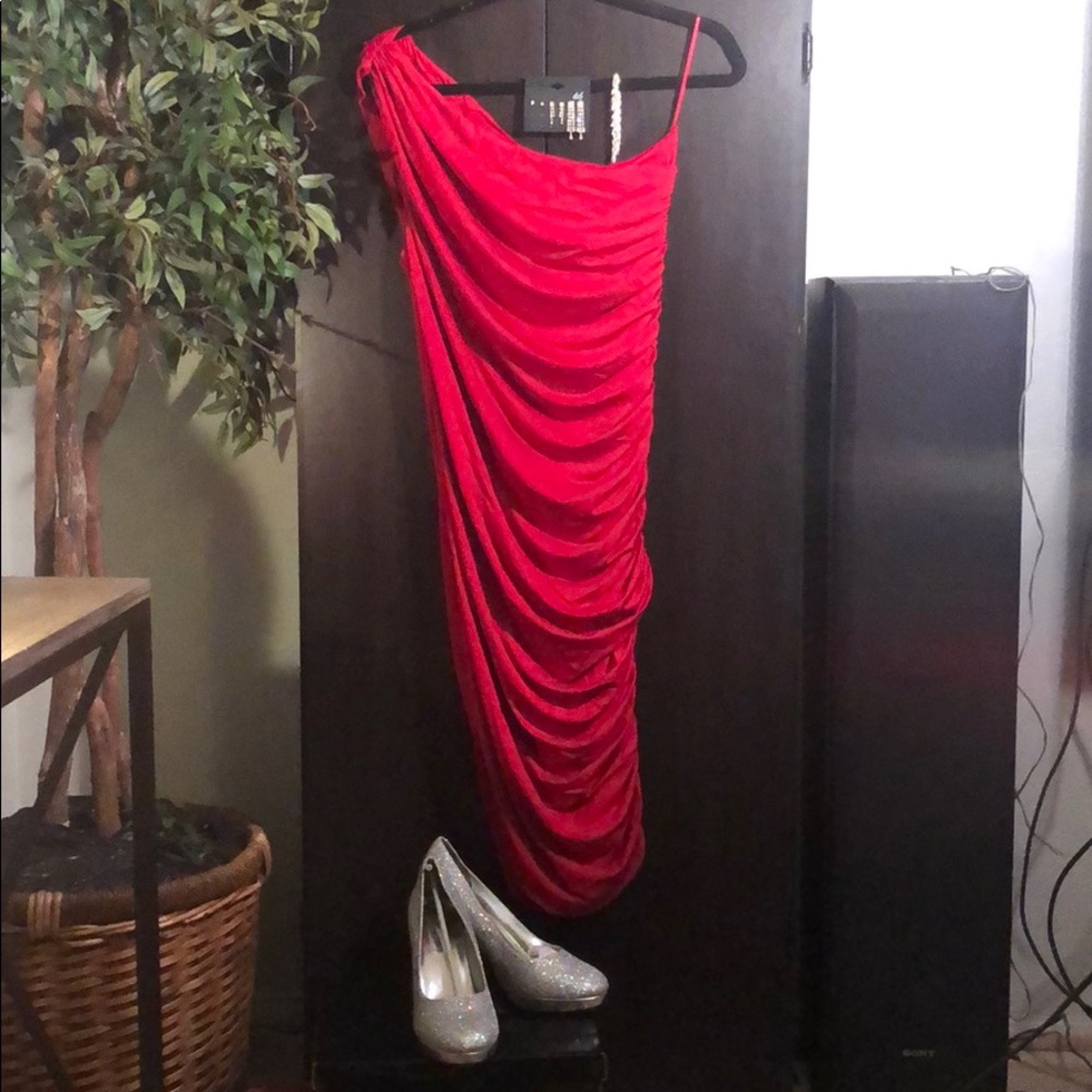 Red one shoulder dress